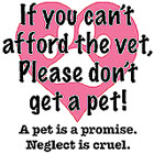 If you can't afford the vet, please don't get a pet.  A pet is a promise.  Neglect is cruel.