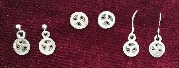 Sterling silver Emblem earrings in stud, post, and hook styles