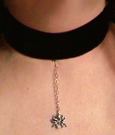 Wide velvet choker with spider on chain