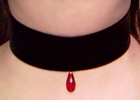 Wide velvet choker with red glass drop
